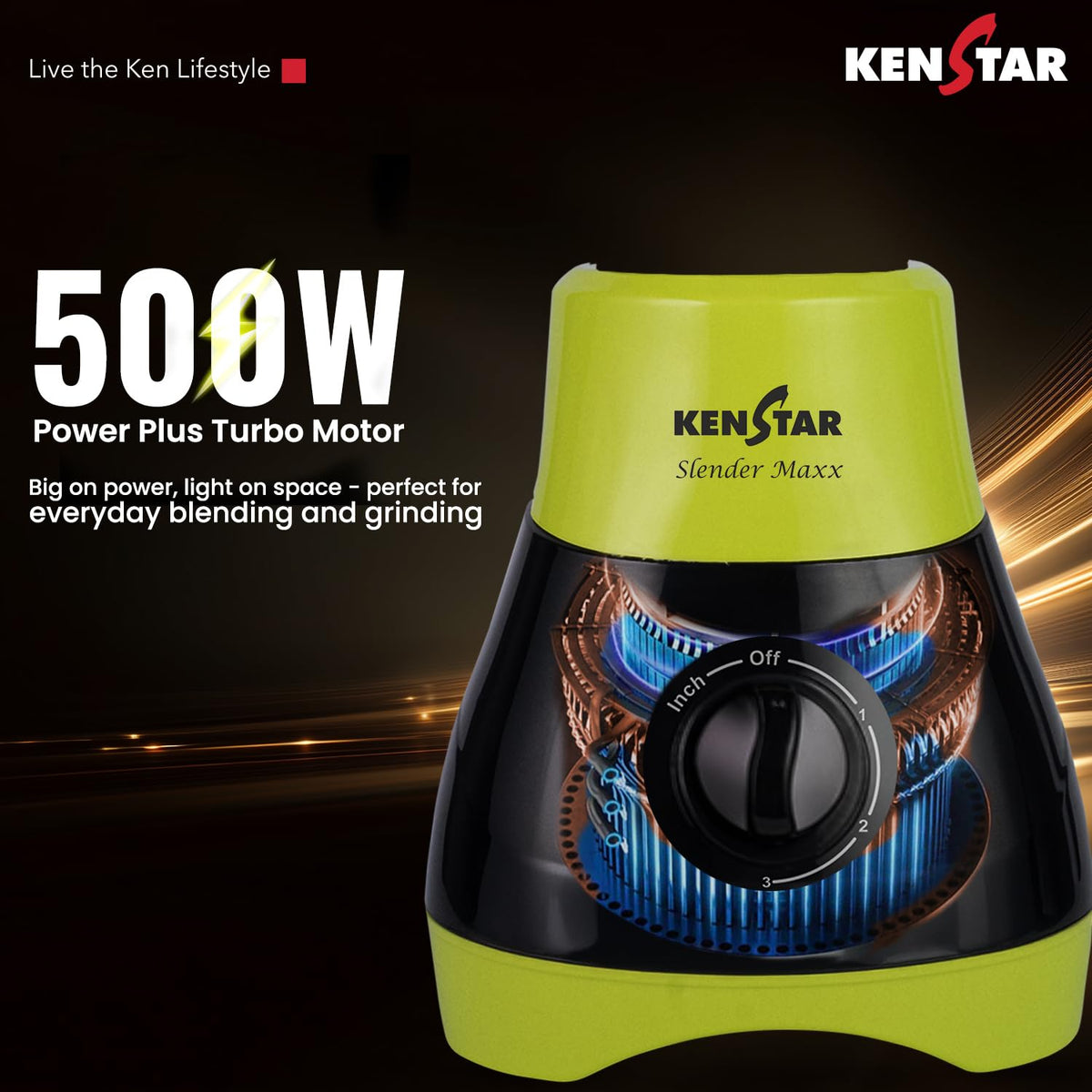 This Kenstar slender max has 500W power plus turbo motor 