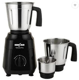 A Kenstar Tatvam Pro electric mixer grinder in black and stainless steel, shown with two detachable stainless steel jars on a white background.