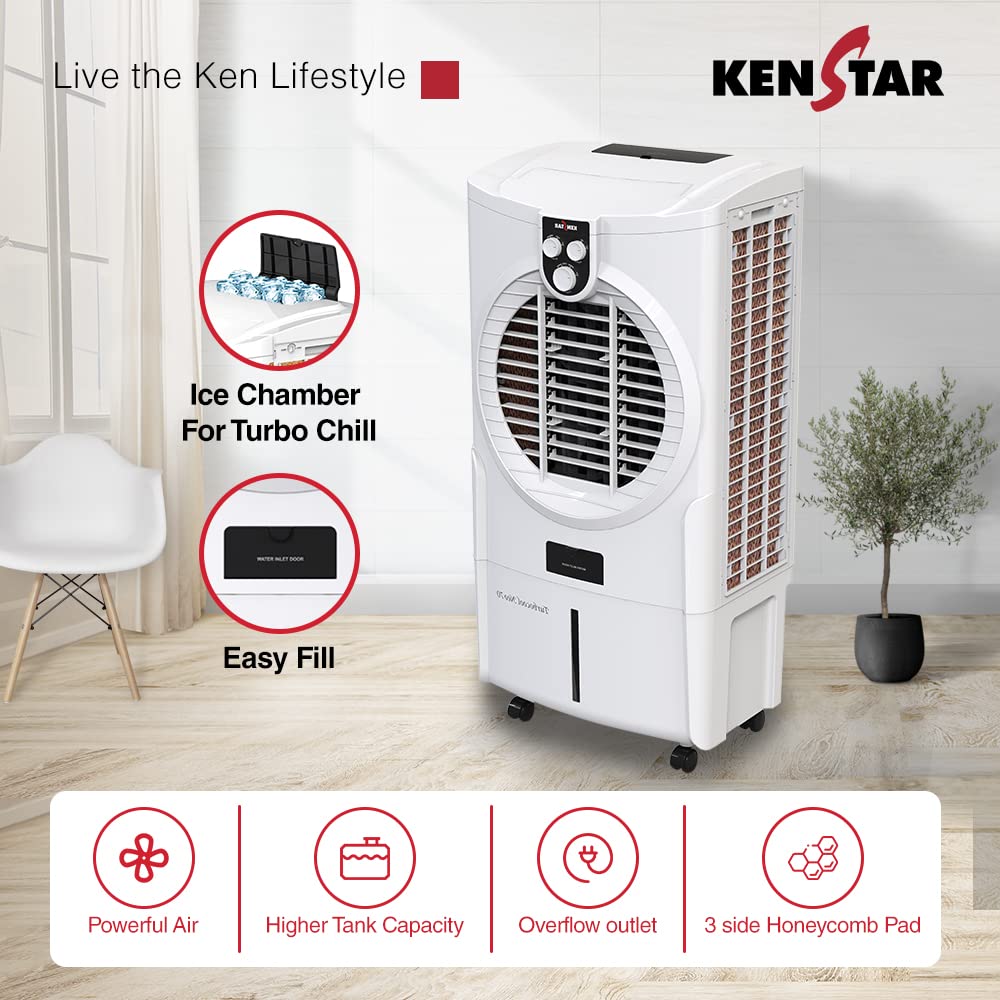 This cooler has very powerful air , higher tank capacity, overflow outlet, and has 3 Side Honeycomb Pad.