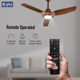 Kühl ceiling fan with remote control in a living room setting