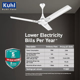 Käuhl BLDC fan with energy savings comparison on a dark background