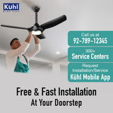 Kuhl ceiling fan installation advertisement with contact information and service details.
