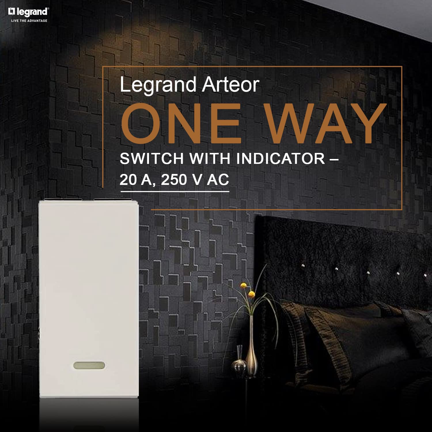 Legrand Arteor 20 A 1 Way Switch with Indicator 1M White 572063