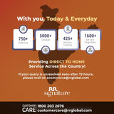 Map of India with service center information on an orange background, featuring RR Signature.