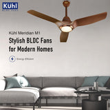 Köhl Meridian M1 ceiling fan in a modern living room setting with 'Köhl' branding.