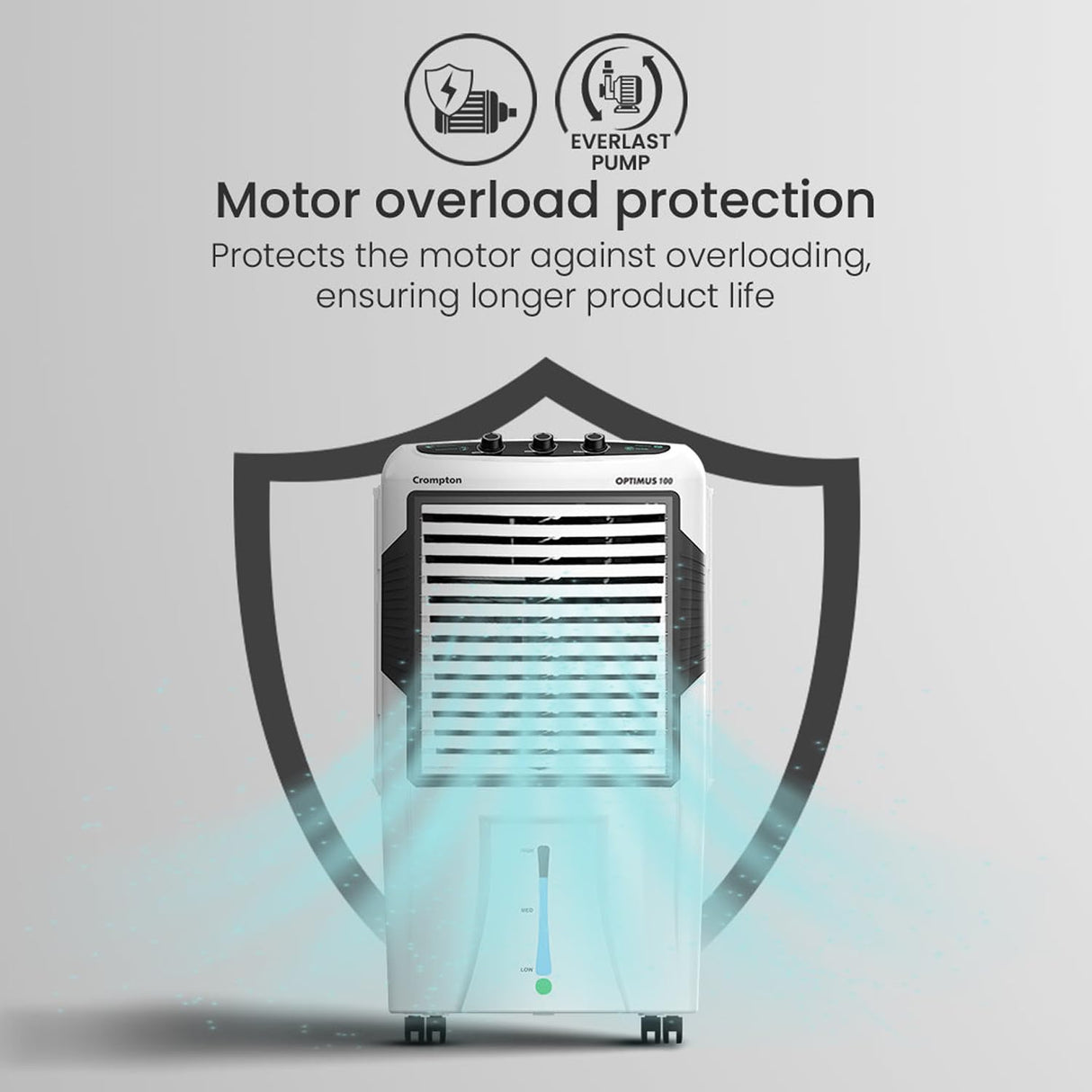 Everlast Pump product with motor overload protection feature on a gray background