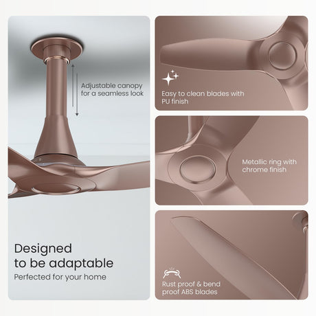 Ceiling fan with features highlighted on a white background