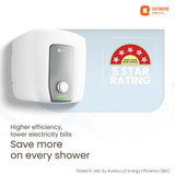 Orient Electric water heater with 5-star rating label on a white background