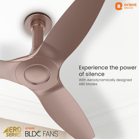 Ceiling fan with Aerodynamic ABS blades on a white background, featuring Orient Electric branding.