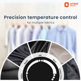 Advertisement for Orient Electric's precision temperature control for multiple fabrics with fabric types shown.