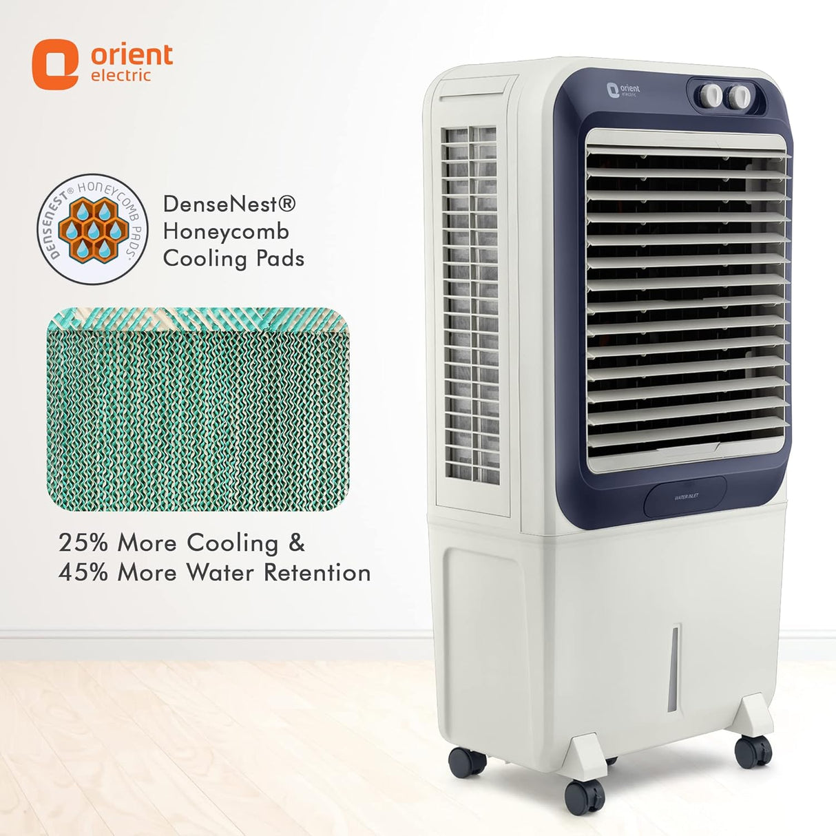 Orient Electric Knight 70L Desert Air Cooler with Densenest Honeycomb pads, Ice chamber, Dust Filter (Grey)