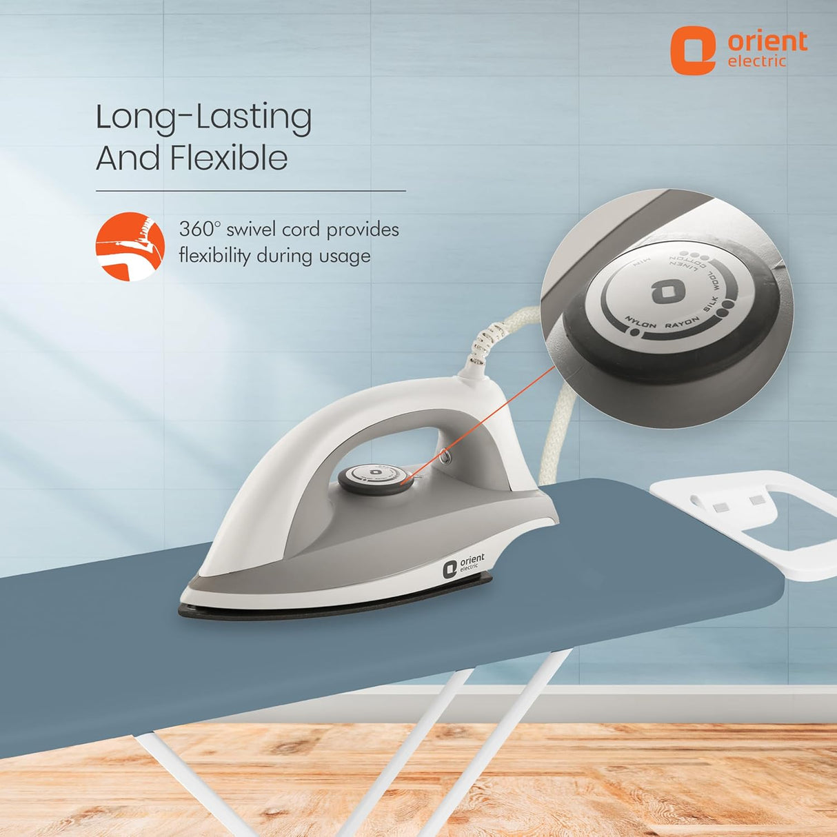 This Dry iron 1000W has Long Lasting and Flexible 360 Degree Swivel Cord which provides Flexibility during usage 