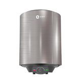 A silver-colored Orient electric water heater with a digital display and temperature control knob.