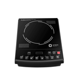 Black induction cooktop with control panel on a white background, featuring the Orient Electric brand.