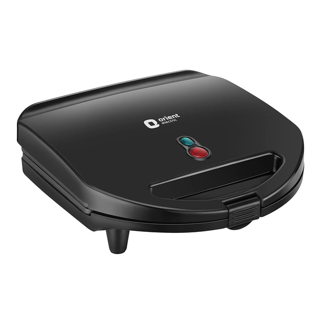 Black sandwich maker with Orient Electric logo on a white background