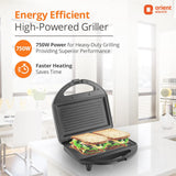 Orient Electric high-powered griller with sandwiches on a kitchen counter