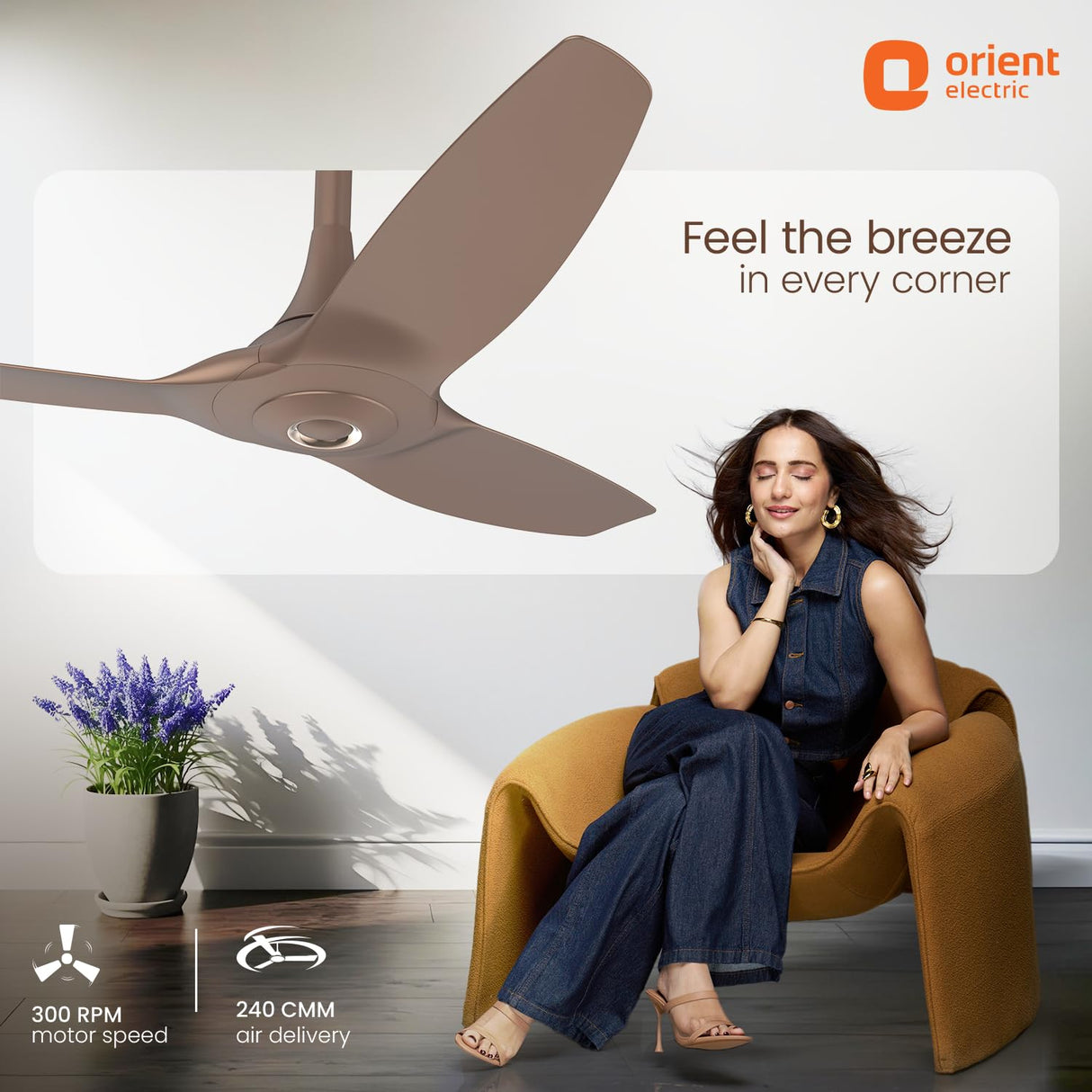 Orient Electric Aeroquiet 1230mm Premium Ceiling Fan (Caramel Brown)