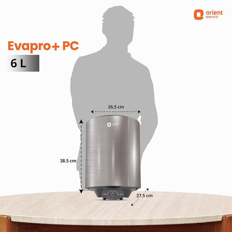 Evapro Geyser comes with 26.5cm L x 
27.5cm W x 38.5cm H