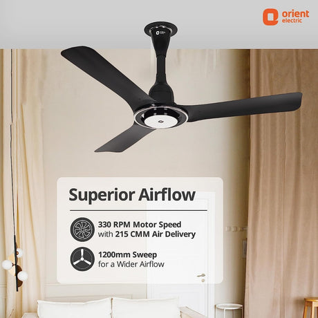 This Orient Electric Ceiling fan has superior airflow  with 330 Fpm and 215 CMM air delivery 