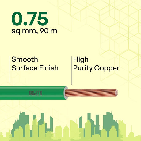 Cable with specifications on a green and beige background