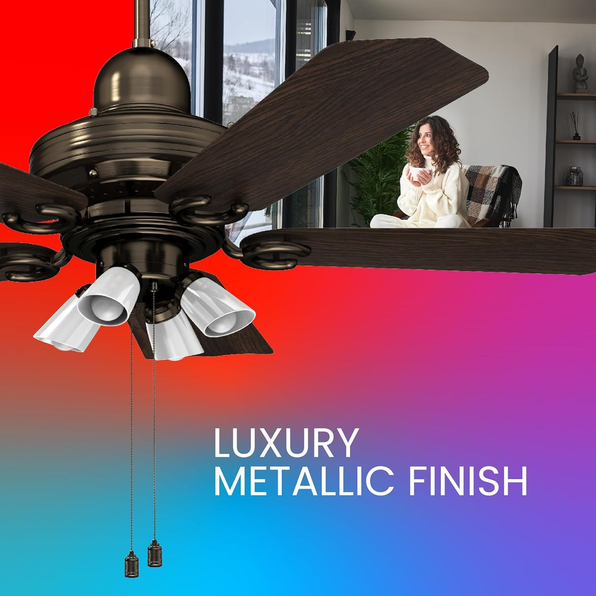 Polycab Poise BLDC 1200mm Premium Underlight Ceiling Fan (Nickel Black Darkwood)