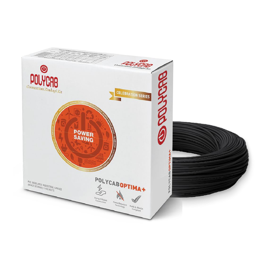 Polycab Optima+ cable packaging with cable on a white background