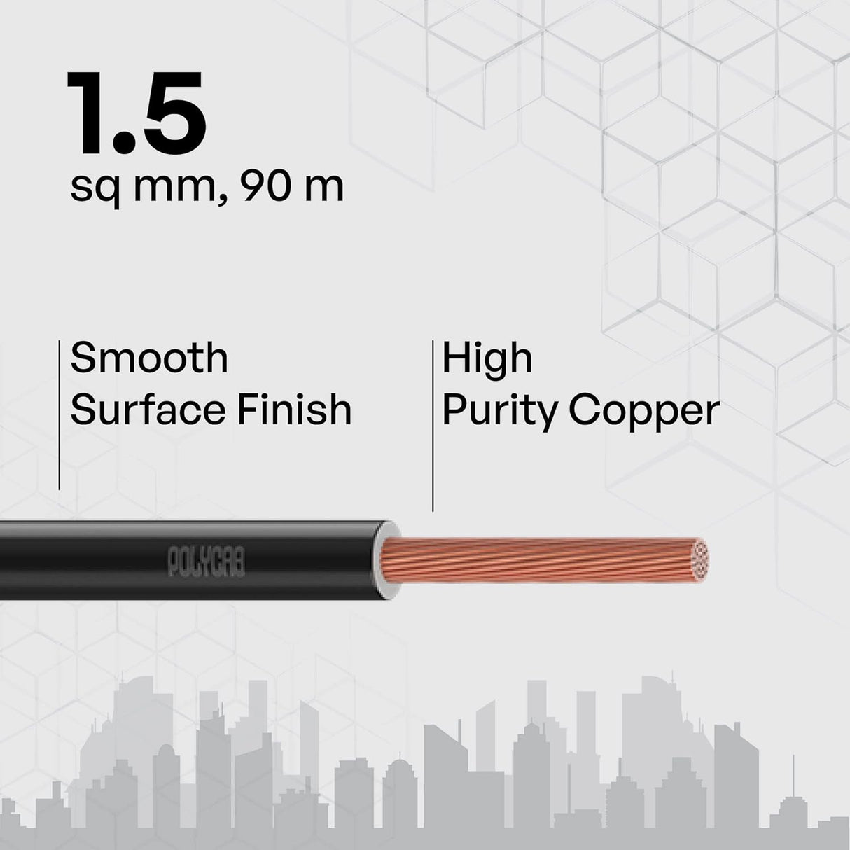 Cable with specifications on a geometric patterned background