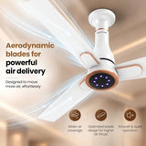 This ceiling fan has aerodynamic blades for powerful air delvery , as t has wider air coverage and Optimised blade design for higher air thrust . 