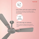 Ceiling fan with anti-dust coating features on a pink background