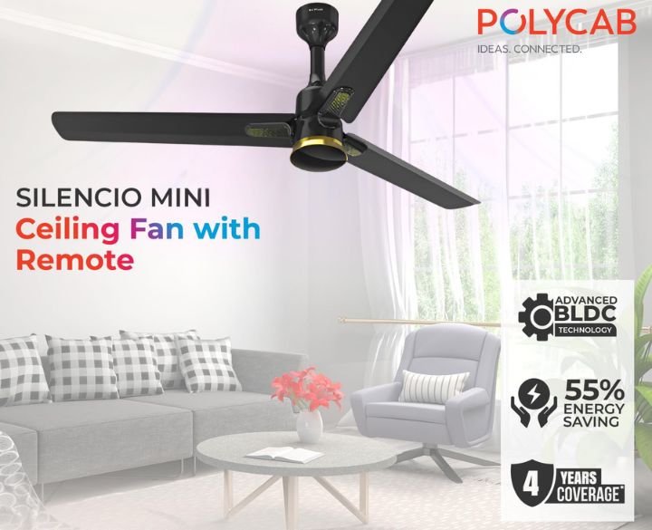 Polycab Silencio Mini DLX 1200mm 5-Star Advanced BLDC Ceiling fan 【Black Gold Dziner】