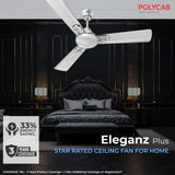 Polycab eleganz plus has 3 years warranty Coverage with ceiling fans.