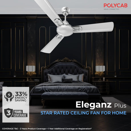 Polycab eleganz plus has 3 years warranty Coverage with ceiling fans.