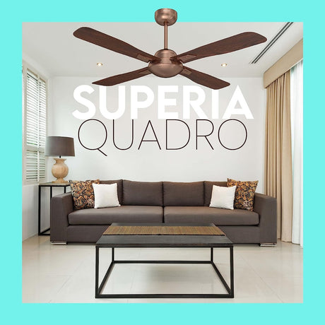 Polycab Superia Quadro 1200mm Premium Wooden Finish 4 Blades Star Rated Designer Ceiling Fan for home | Electro Plated | Saves up to 33% Electricity | 2 years warranty【Antique Copper Rosewood】