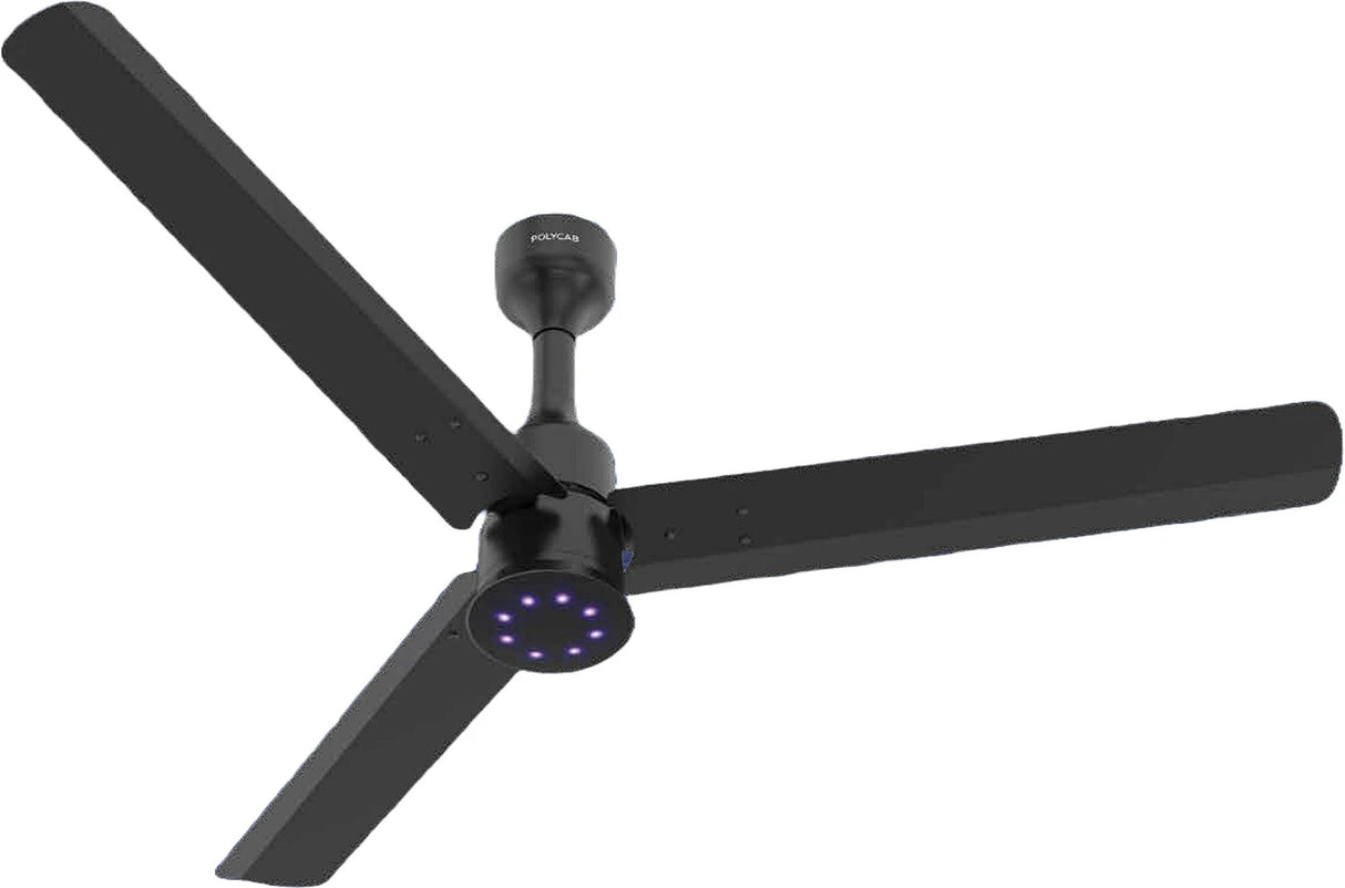 Ceiling fan with three blades on a white background