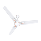 Ceiling fan with white and orange design on a white background