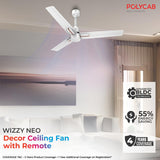 Polycab Wizzy Neo 1200mm 5-Star BLDC Ceiling fan | White Rose Gold