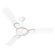 Ceiling fan with white blades and a central hub on a white background