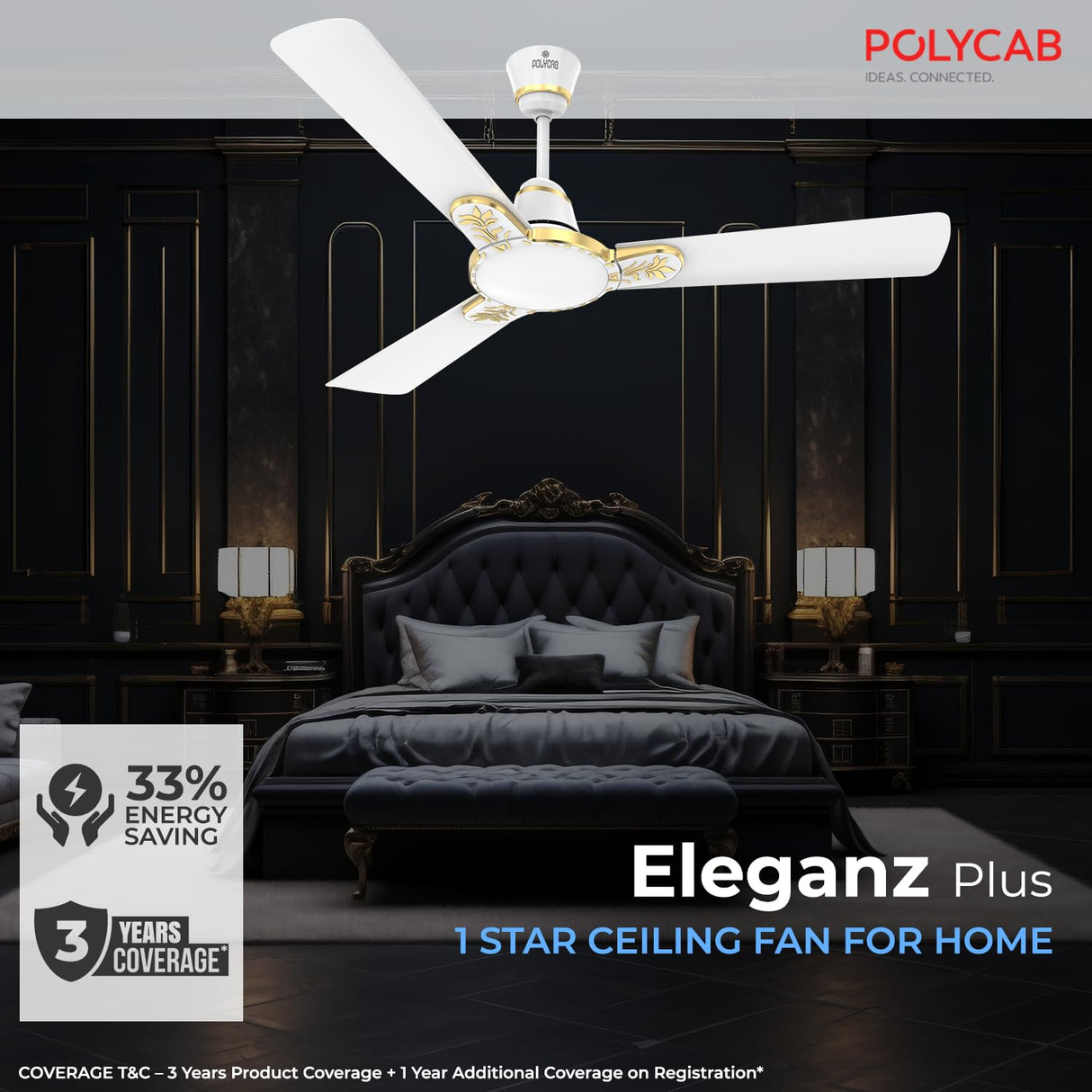 This Ceiling fan has 33% energy saving with 3 years Coverage with 1 Star Ceiling fan for home 