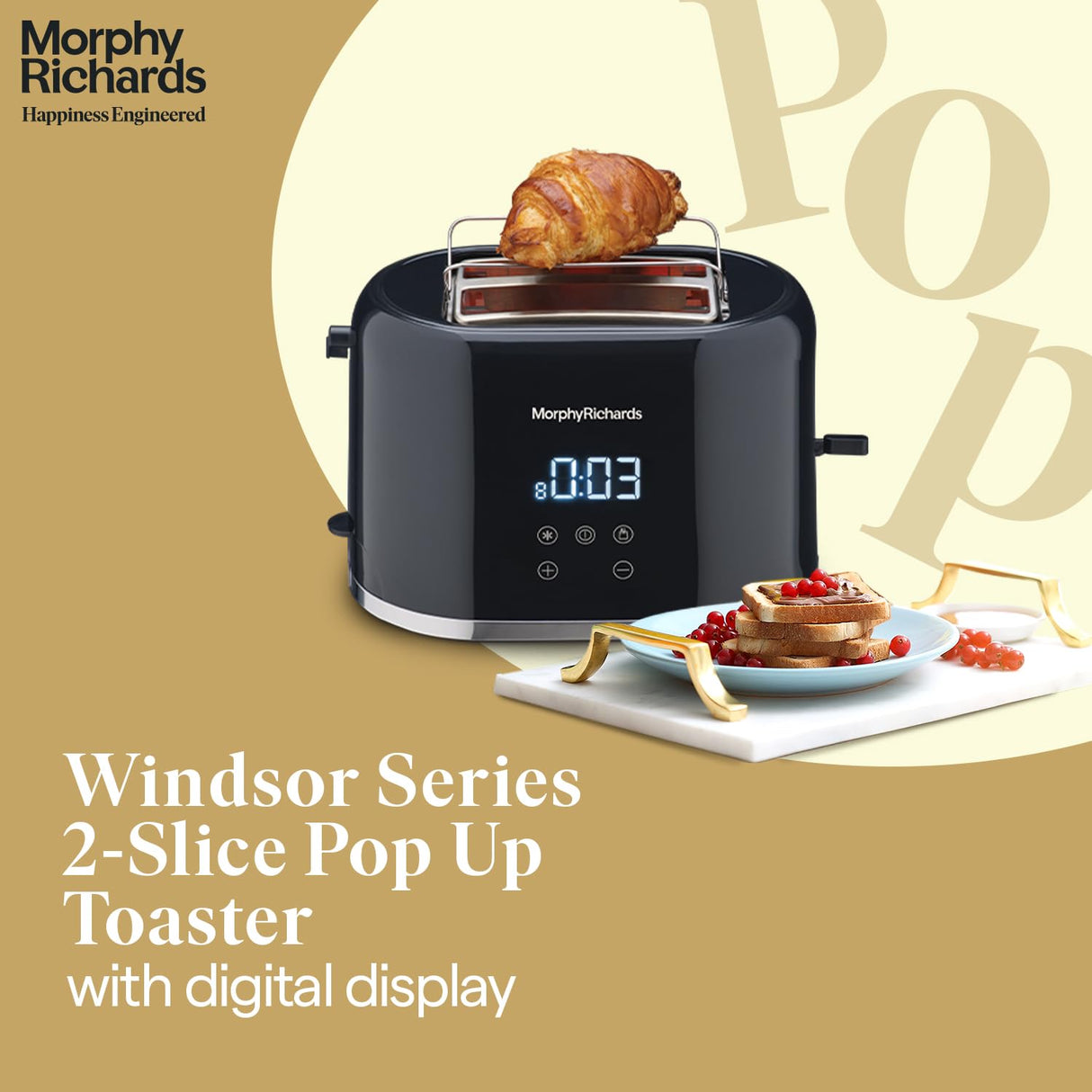 Morphy Richards Windsor Series Digital 2 Slice 800W Pop Up Toaster (Black)