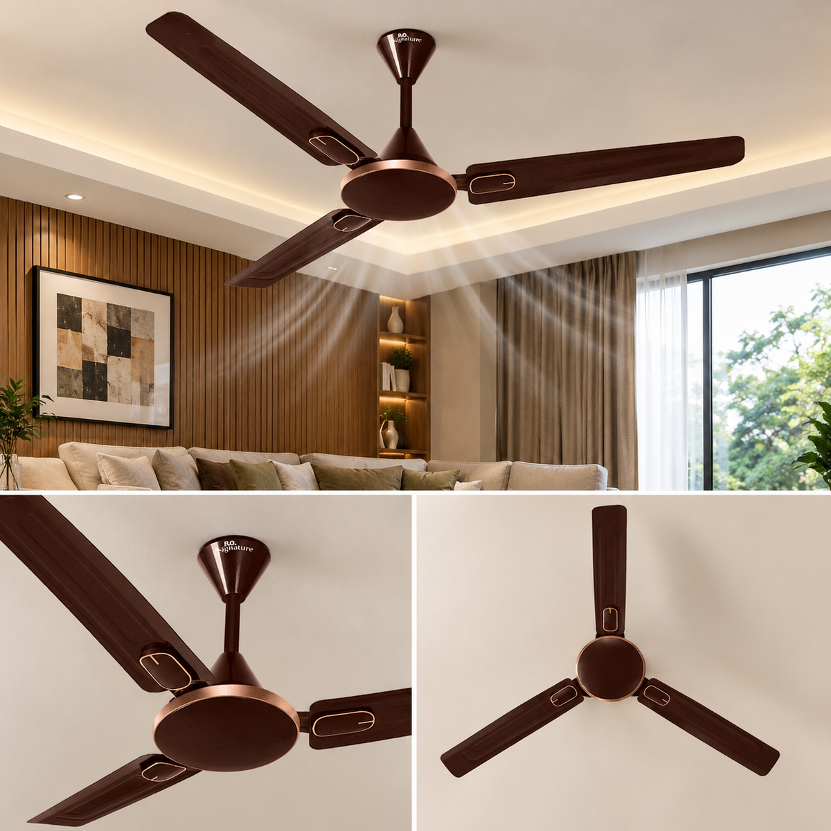 The RR Signature Ceiling fan 900m ceiling fan with ale brown colour 