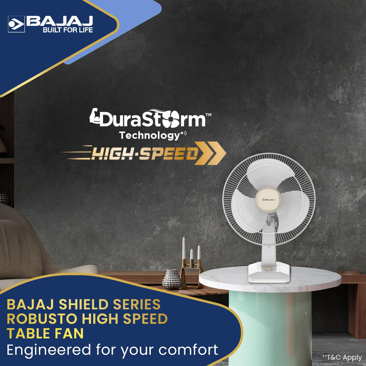 Bajaj Shield Series Robusto High Speed 400mm Table Fan 【Beige & White】