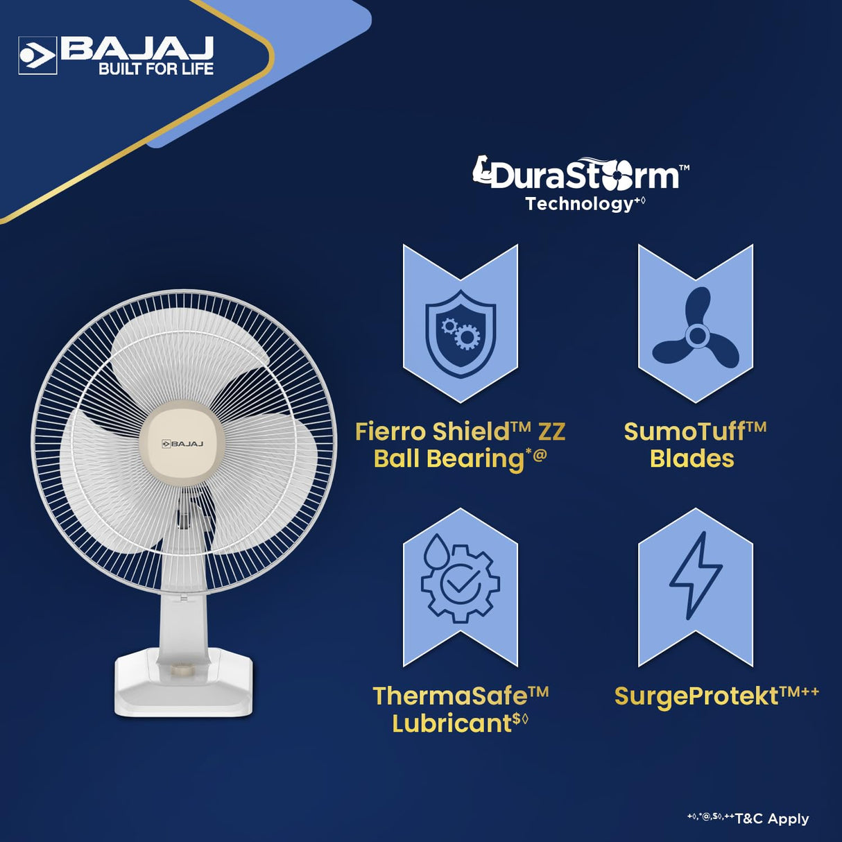 Bajaj Shield Series Robusto High Speed 400mm Table Fan 【Beige & White】