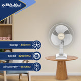 Bajaj Shield Series Robusto High Speed 400mm Table Fan 【Beige & White】