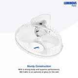 Ceiling fan with Luminous branding on a white background