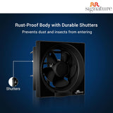 This echaust fan has rust proof body with urable shutters which prevents dust and insects from entering 