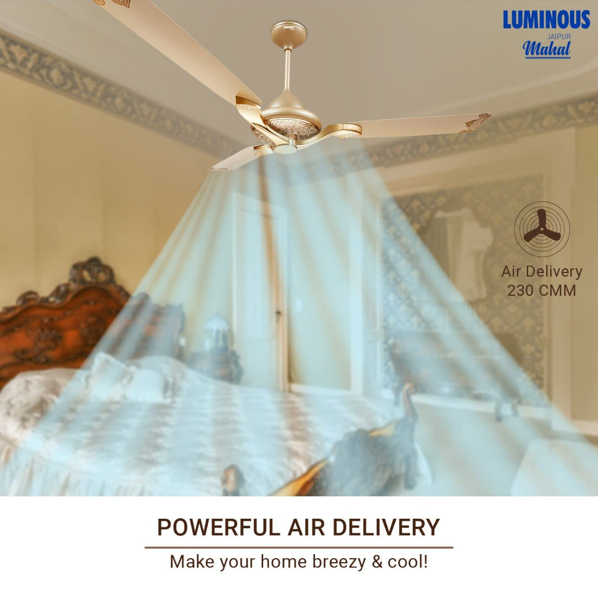 This RR Signature ceiling fan has high air delivery 230CMM which makes your home breezy and Cool 