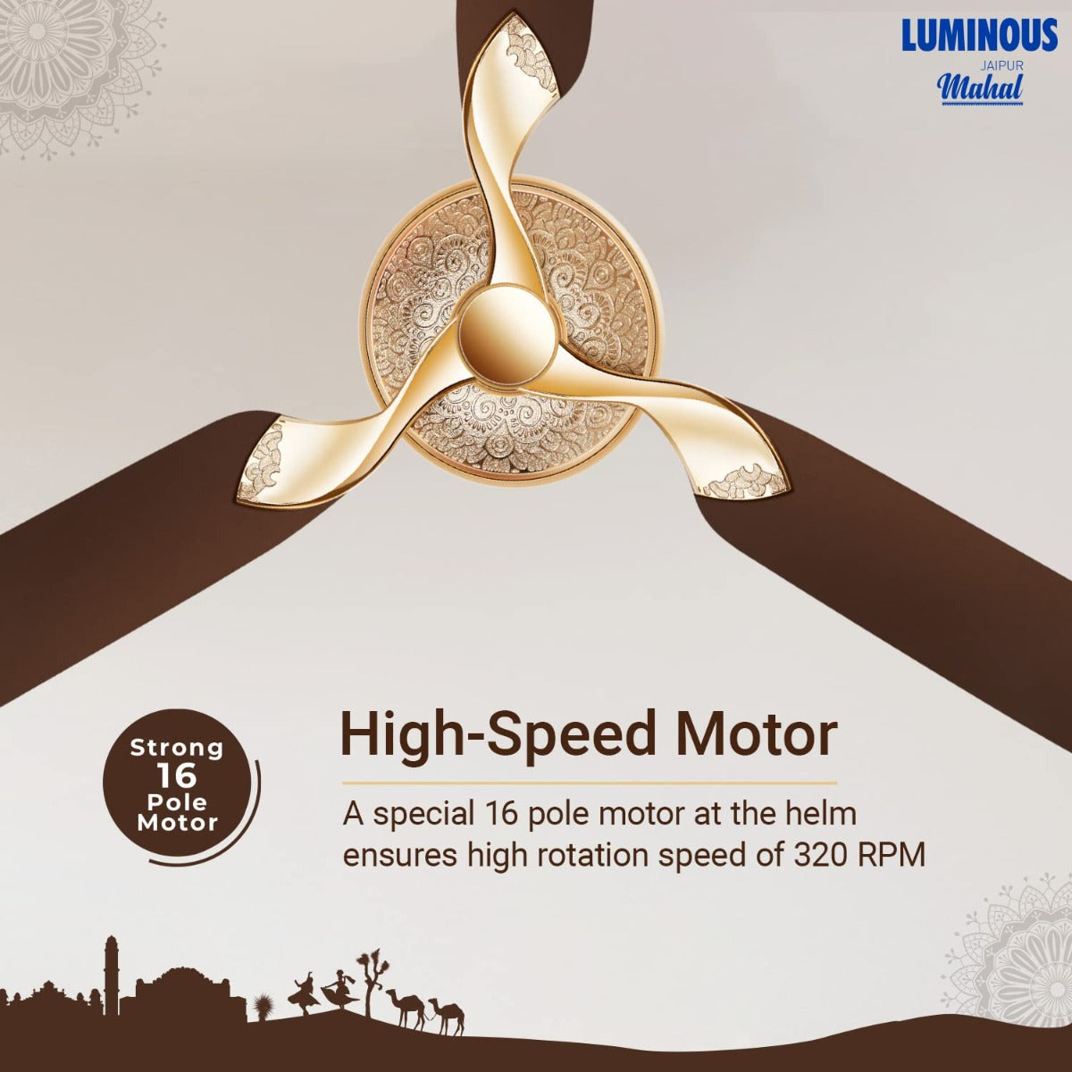 These RR Signature Ceiling fans has 1320mm blade sweep and comes with high speed Motor with 16 pole motor which ensures high rotation of 320 RPM 
