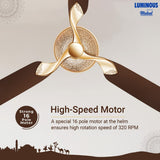 These RR Signature Ceiling fans has 1320mm blade sweep and comes with high speed Motor with 16 pole motor which ensures high rotation of 320 RPM 