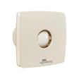 A white 100mm Vento Air exhaust fan by RR Signature with a sleek design featuring a central ball and a circular frame.