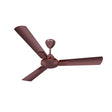 A three-blade ceiling fan in a dark reddish-brown finish, shown from an angled perspective against a solid white background.